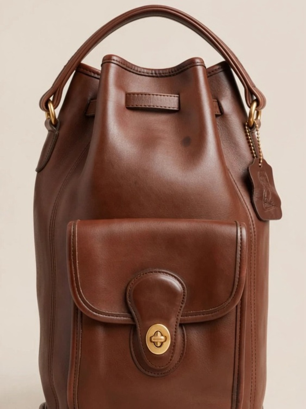 Vintage 9992 Coach Sling Bag Drawstring Dark Brown Leather Backpack